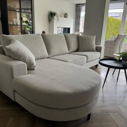 Bankstel op maat met ronde longchair luxe stof