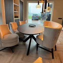 Design stoel in luxe stof met patroon en combi 2 kleuren moderne stoelen