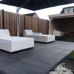 Maatwerk ligbank voor tuin in outdoor stof Maatwerk ligbank voor tuin in outdoor stof