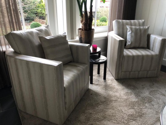 Design ronde fauteuil op maat in antilope stof Design ronde fauteuil op maat in antilope stof